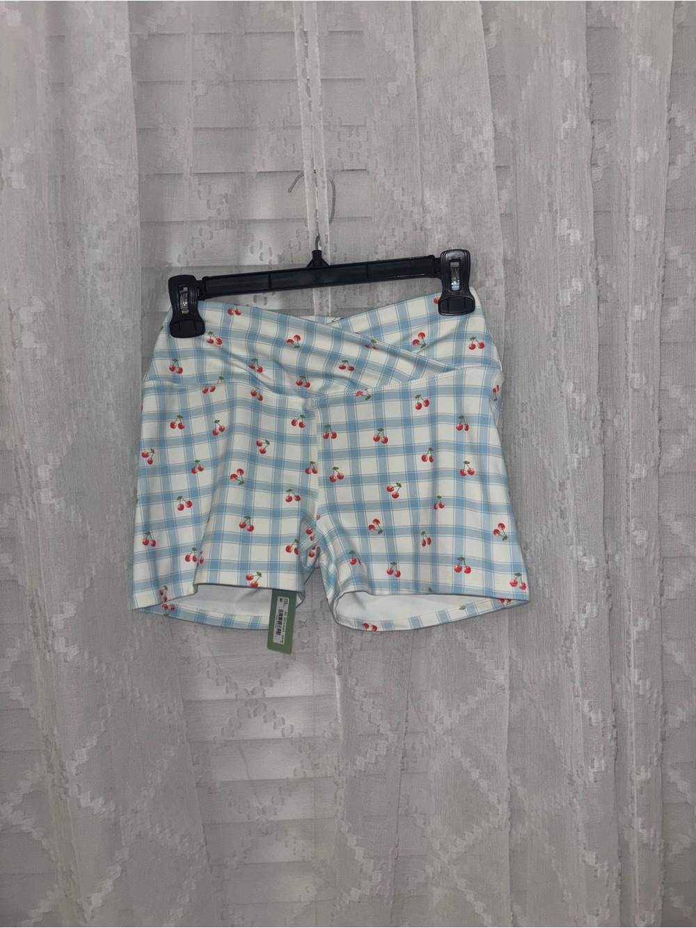 Altar’d State NWT Light Blue Plaid Cherry Print Women’s Athletic Biker Shorts